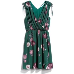 Green Floral Faux Wrap Dress